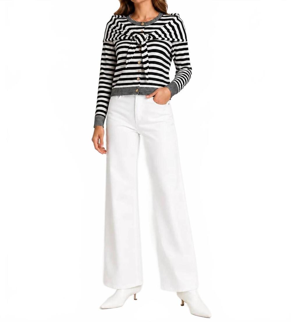 NEW RD STYLE striped cardigan with detachable scarf in black & white